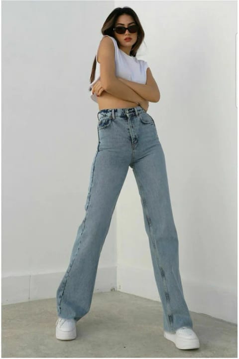 Trn JNS Open Kar Lycra Extra Super High Blue Casual Jeans Palazzo Pants...