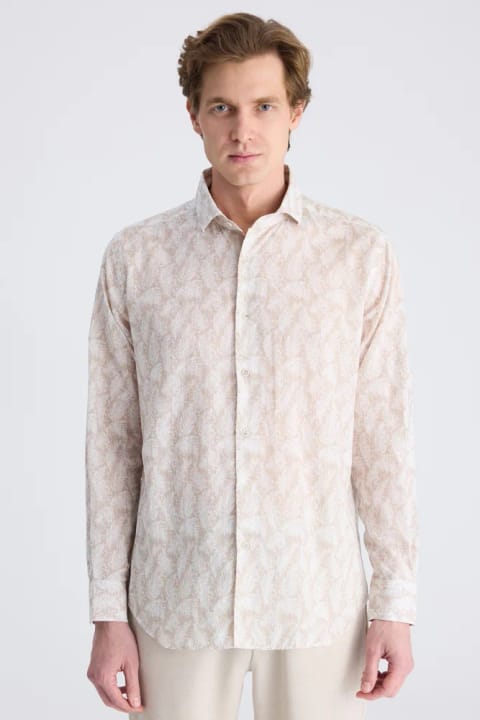 D'S Damat Regular Fit چاپی بژ ۱۰۰٪ پنبه