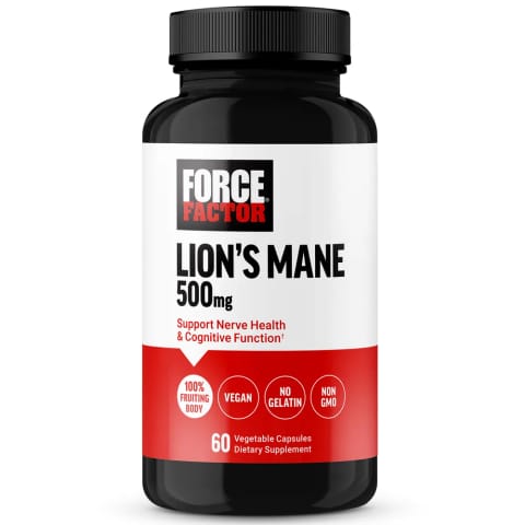 Force Factor Lion's Mane، ۵۰۰ میلیگرم قارچ یال شیر، ۶۰ کپسول گیاهی وگان