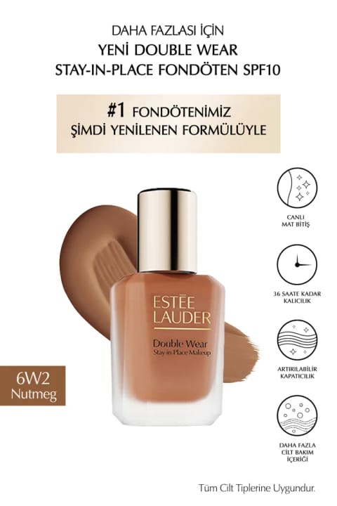 فونداسیون Estee Lauder Double Wear Stay-in-Place SPF10 با فینیش مات طبیعی (6W2 NU...)