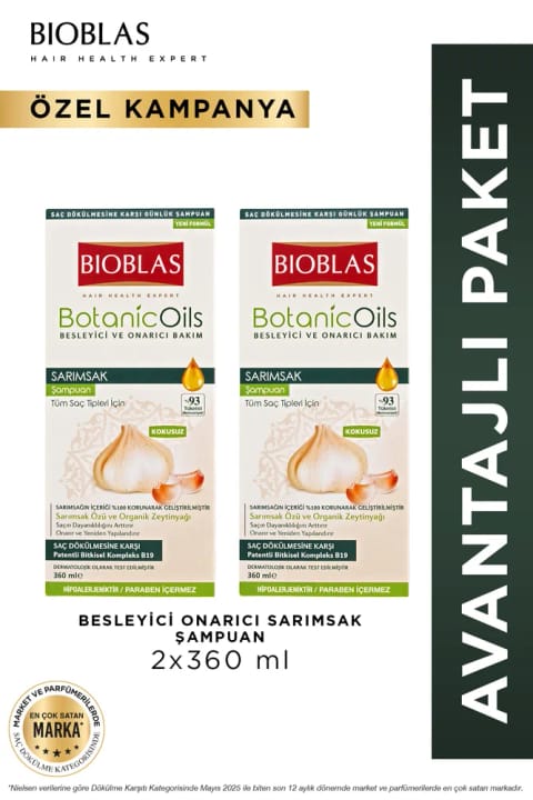 بیوبلاس شامپو سیر Botanic Oils 2×360 میلیلیتر ضد ریزش مو و تقویتکننده