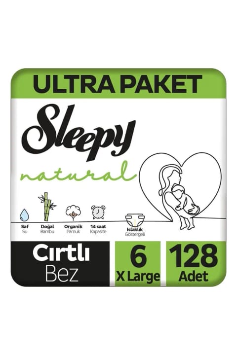 Sleepy Natural سوپر پکیج پوشک بچه سایز 6 ایکس‌لارج 64 عددی — Ultra 128