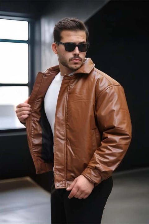 کاپشن/کت چرم Oversize Premium Valiberta - Taba