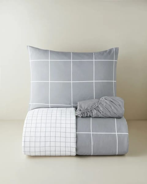ست روتختی یک‌نفره با ملحفه Timeless Grid اتوکشی آسان ۱۶۰×۲۲۰ سانتی‌متر طوسی
