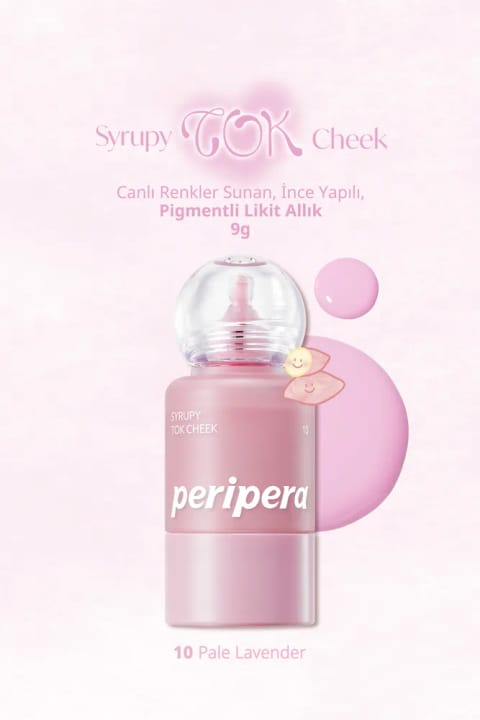 PERIPERA رژگونه مایع سبک با بافت یکپارچه با پوست، پیگمنته Syrupy Tok Che... — 10 Pale Lavender