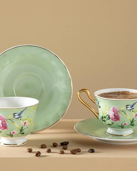 ست فنجان قهوه ۴ پارچه ۲ نفره Vanilla New Bone China ۹۰ میلی‌لیتر سبز روشن
