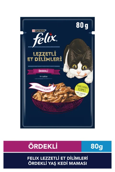 FELIX لذیذ تکه‌های گوشت با طعم اردک غذای مرطوب گربه 80 گرم