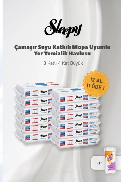 Sleepy 12 عدد (بستهٔ ۱۱ عددی)، دستمال تمیزکننده سطح سازگار با تی 4XL با افزودنی وایتکس و پنبه
