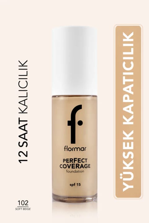 فاندیشن Flormar Perfect Coverage با پوشش بالا و پایانی نیمه براق SPF15