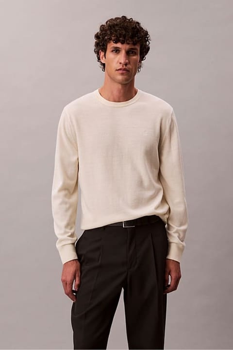 پلیور بافت مرینوس پسرانه Calvin Klein فیت Regular - کرم
