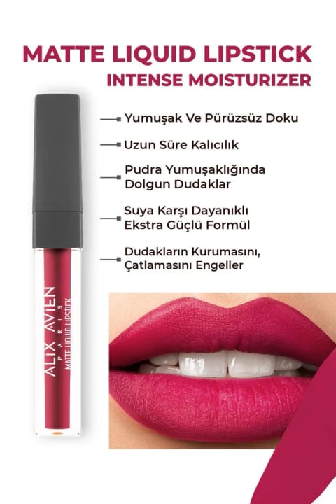 Alix Avien رژ لب مایع مات بلند ماندگار با بافت مخملی و بدون خشکی — 515 Royal Cranberry