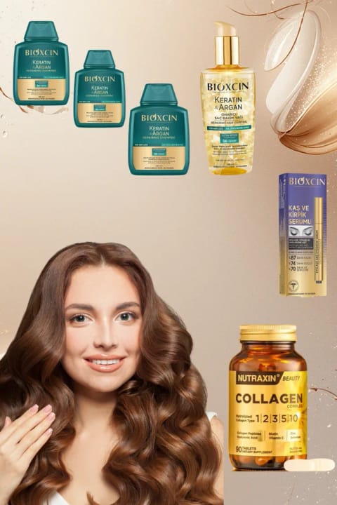 Bioxcin Argan شامپو 3+1 + روغن آرگان + سرم ابرو و مژه + کلاژن کمپلکس