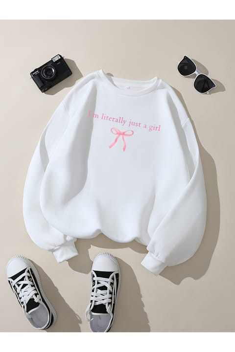 سویشرت اورسایز یونیسکس uyguntarz با چاپ I'm Literally Just a Girl