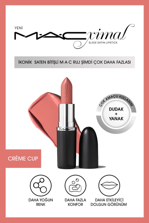 رژ لب ساتن M.A.C مدل Macximal Sleek Satin - رنگ Creme Cup حجم 3.5g