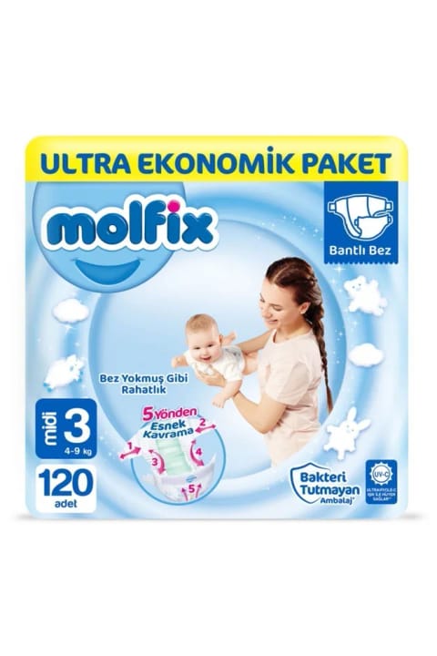 پوشک بچه Molfix سایز 3 میدی بسته اقتصادی ۱۲۰ عددی