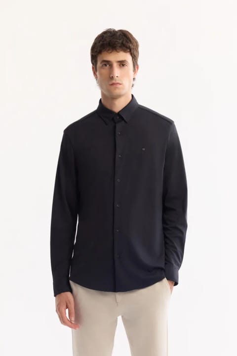 پیراهن مردانه یقه کلاسیک مشکی، پارچه تکنیکال خشک‌شوی سریع Non-Iron