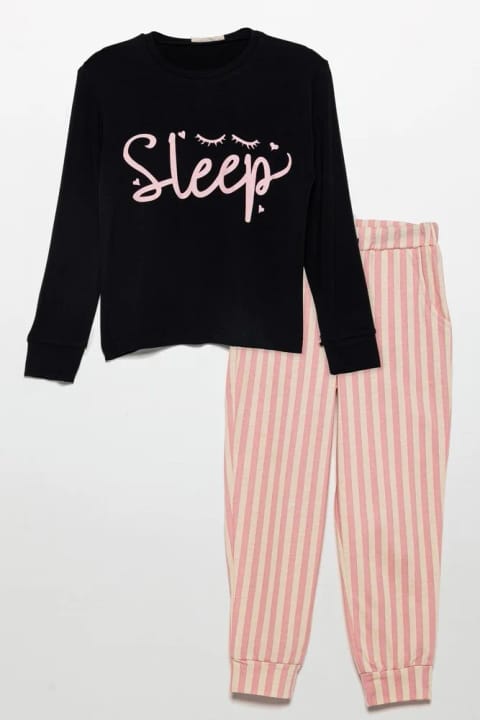 ست پیژامه ویسکون طبیعی مشکی طرح Sleep