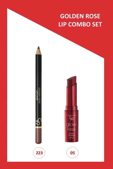 Golden Rose Glow Kiss رژ لب مرطوب کننده رنگی SPF15 شماره 05 & مداد لب شماره...