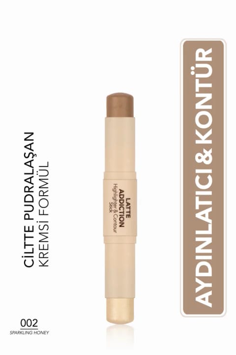 Flormar Latte استیک کنتور و هایلایتر دوطرفه با درخشندگی طبیعی و بافت کرمی — 002 Sparkling Honey