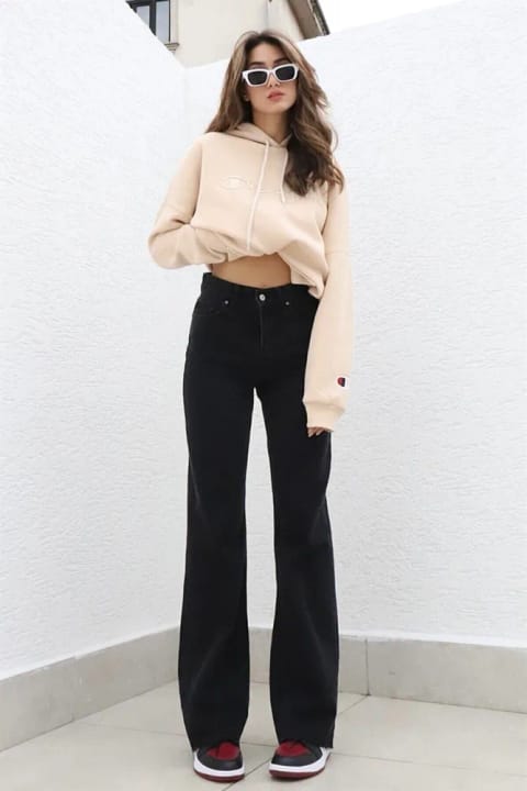 DRC trend مشکی 90s جین کشسان فوق‌العاده High waist راحت Palazzo