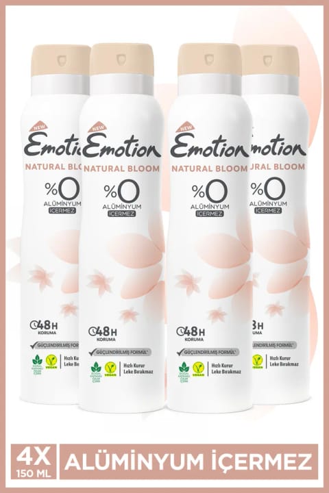 Emotion Natural Bloom دئودورانت زنانه بدون آلومینیوم وگان ۴×۱۵۰ میلیلیتر با خشکشدن سریع