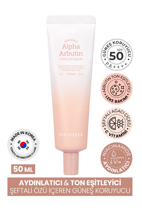 ضدآفتاب روشن‌کننده و یکدست‌کننده رنگ ELENSILIA Alpha Arbutin Tone Up Cre...