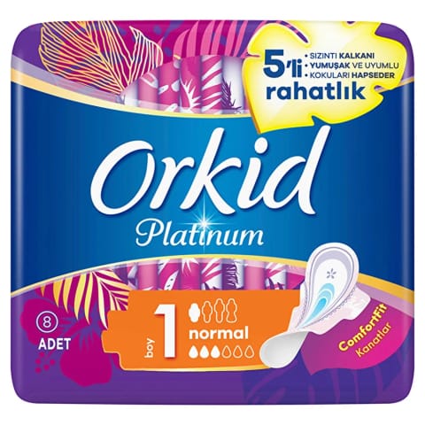 Orkid Platinum بالدار سایز نرمال (سایز ۱) ۸ عددی نوار بهداشتی