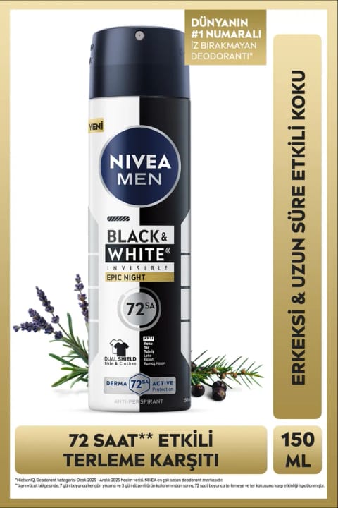 NIVEA MEN اسپری دئودورانت ضد تعریق Black&White Epic Night 150 میلیلیتر