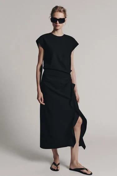 Zara ZW Collection پیراهن میدی چین‌دار
