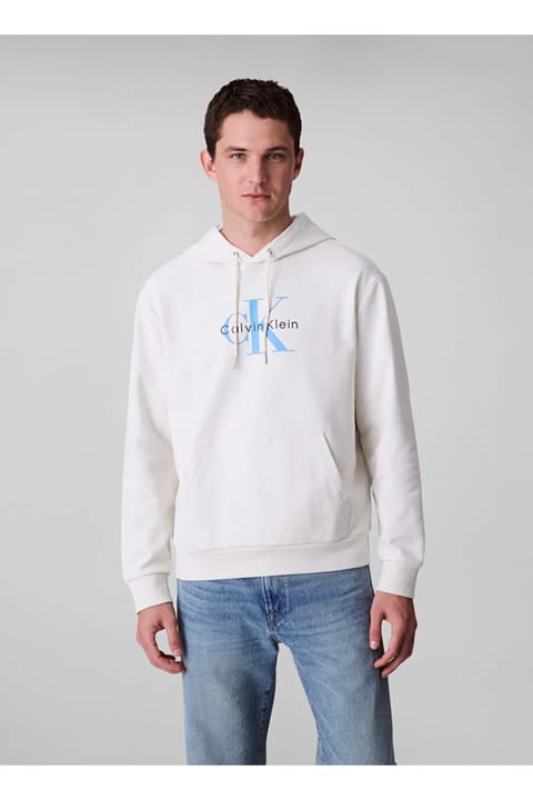 سویشرت مردانه Calvin Klein Jeans یقه هودی سفید شیری LV04RC282GYAS LS