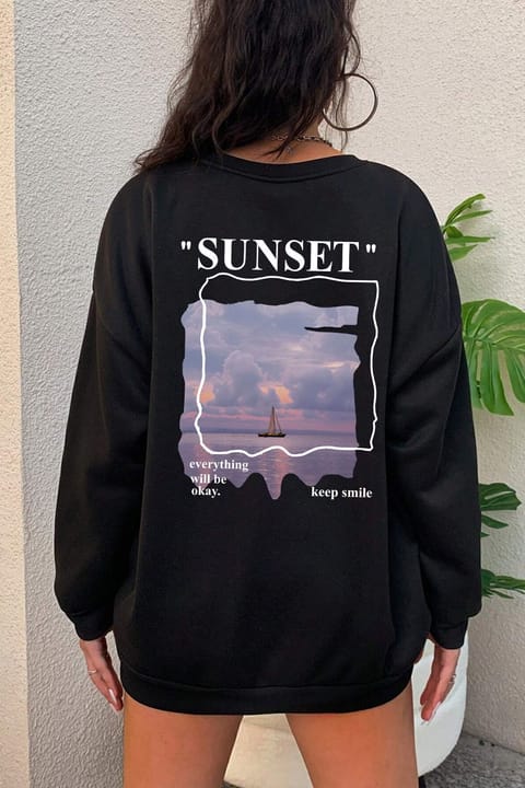 سویشرت یقه گرد چاپ Sunset یونیسکس uyguntarz