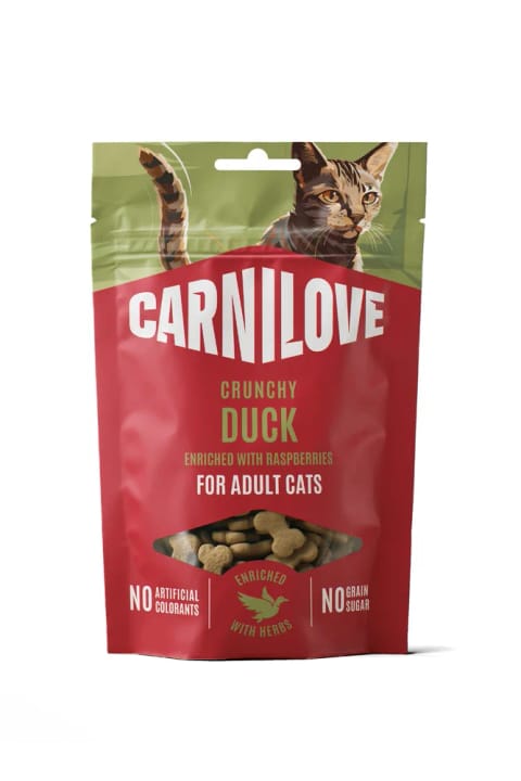 Carnilove تشویقی ترد گربه با اردک و تمشک ۵۰ گرم