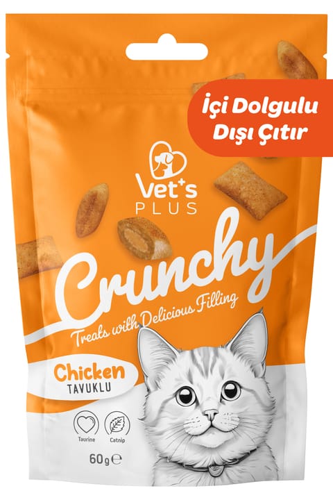 بیسکویت تشویقی گربه Vet's Plus کرانچی با مغز مرغ و Catnip ۶۰ گرم