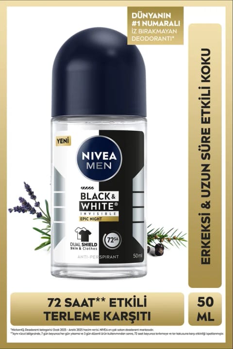 NIVEA MEN رول‌آن ضد تعریق بلک اند وایت اپیک نایت ۵۰ میلی‌لیتر
