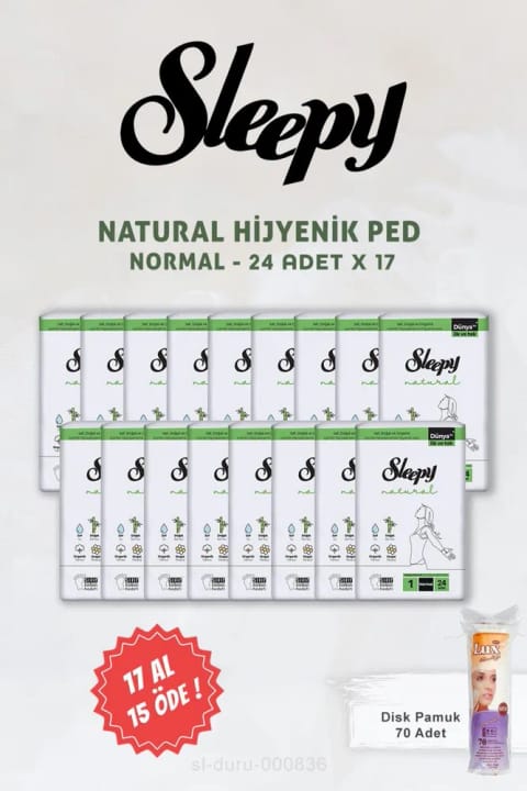 Sleepy Natural 24 عدد نواربهداشتی معمولی حساس 17 AL 15 ÖDE و پنبه دیسک