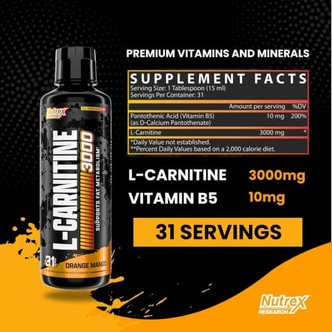 Nutrex Research Liquid Carnitine Karnitin Termojenیک Fat Burner 3000