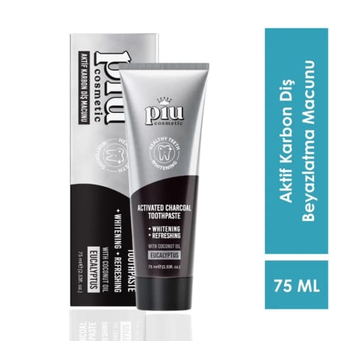 خمیر سفیدکننده دندان با کربن فعال Piu Cosmetic 75 میلیلیتر