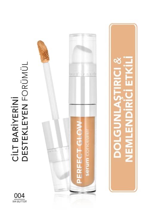 Flormar Perfect Glow Serum مرطوب‌کننده کانسیلر با پوشش بالا و اپلیکاتور اسفنجی — 004 W4 Butter