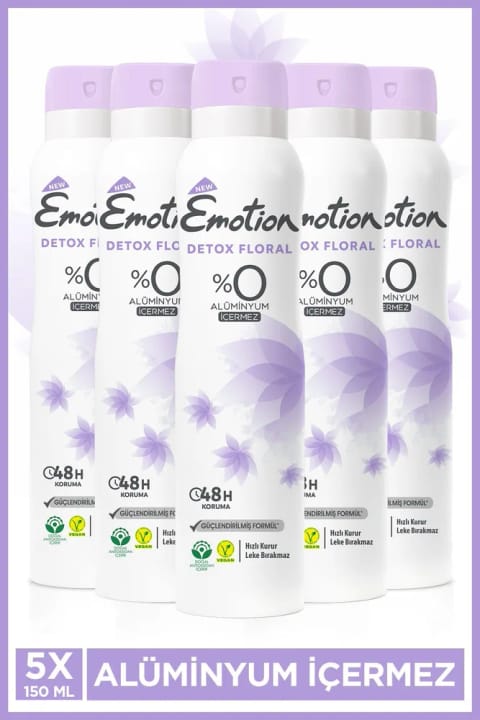 دئودورانت زنانه بدون آلومینیوم وگان Emotion Detox Floral 5×150 میلی‌لیتر با خشک‌شدن سریع