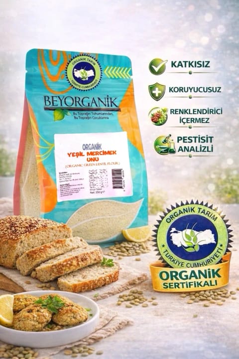 BEYORGANİK عدس سبز ارگانیک آرد ۳۵۰ گرم (دارای آنالیز سموم)