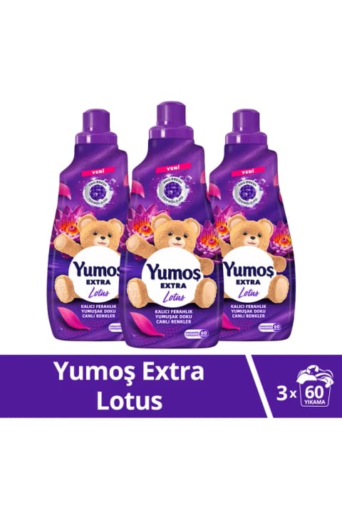 نرم‌کننده لباس Yumoş Extra لوتوس ۱۴۴۰ میلی‌لیتر ۶۰ شستشو بسته ۳ عددی