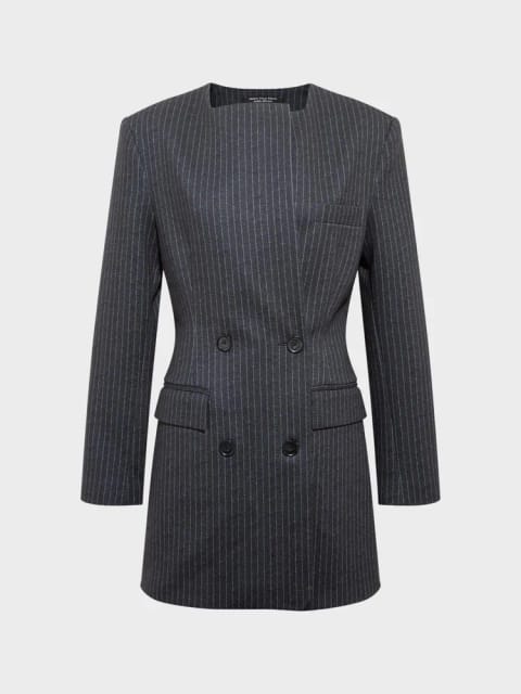 کت‌دوزی دکمه‌دار و شانه‌ایستاده - راه‌راه خاکستری