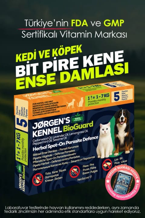 Jorgens Kennel کرم ضد انگل گیاهی قطره ای برای گربه و سگ – محافظت در برابر کک، شپش و کنه...