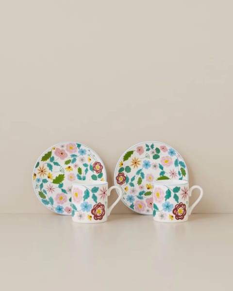 ست فنجان قهوه ۴ پارچه دو نفره Elvia New Bone China حجم ۸۰ میلی‌لیتر رنگی