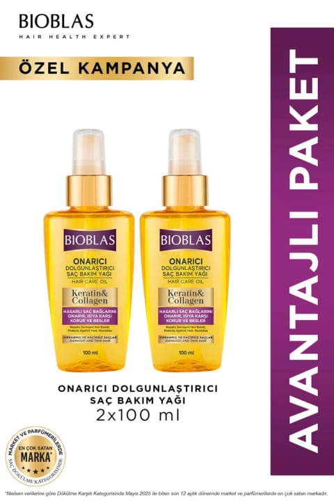 Bioblas Keratin & Collagen ترمیم‌کننده و حجم‌دهنده روغن مراقبت از مو ۲×۱۰۰ میلی‌لیتر