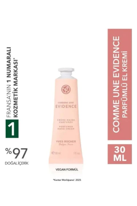 Yves Rocher Comme Une Evidence کرم دست معطر ۳۰ میلیلیتری مرطوبکننده وگان