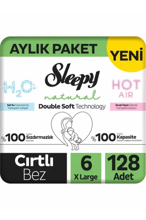 Sleepy Natural Double Soft بسته ماهانه پوشک بچه سایز 6 بزرگ 128 عددی