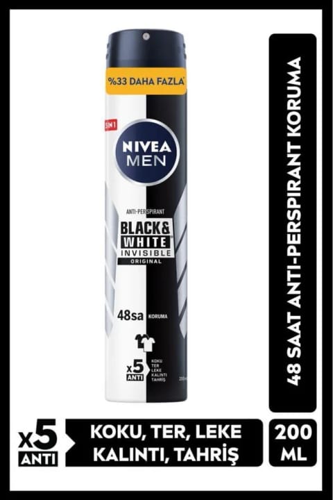 NIVEA دئودورانت بلک اند وایت نامرئی مردانه ۲۰۰ میلی‌لیتر