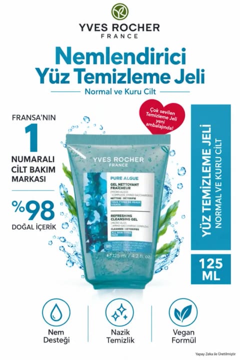 ژل شستشوی صورت احیاکننده پریبیوتیک Yves Rocher 125 ml - مناسب پوست معمولی و خشک