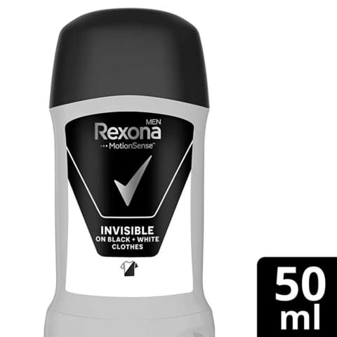 Rexona Men MotionSense مردانه استیک دئودورانت نامرئی مخصوص لباسهای سیاه و سفید ۵۰ میلیلیتر